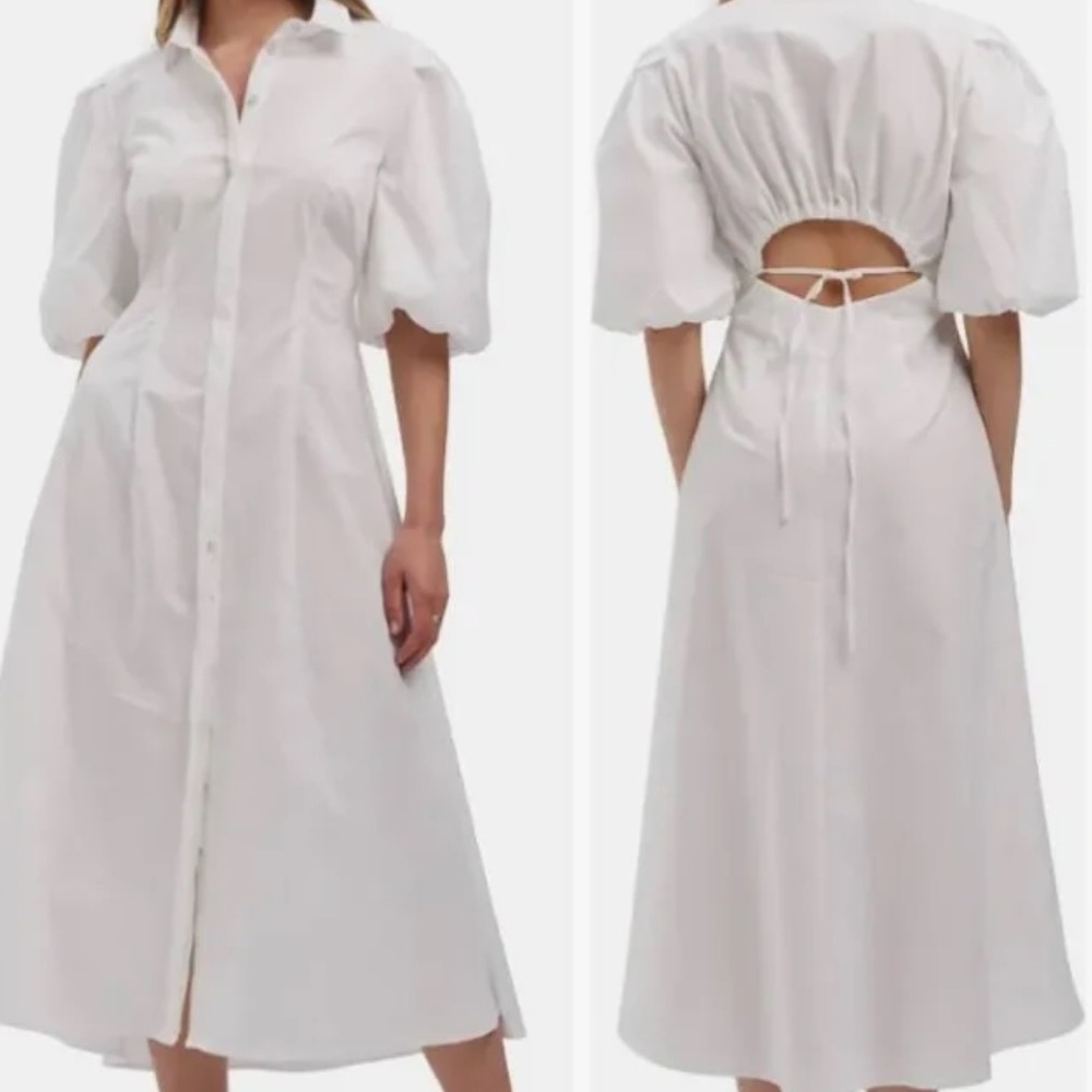 White collared button down midi dress